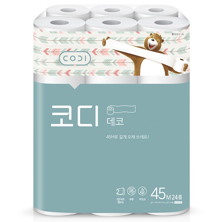 코디 데코 2겹 롤화장지 45 m, 24롤, 1팩
