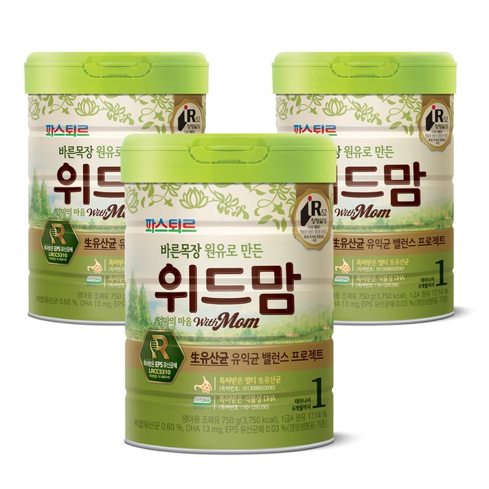 바른목장 원유로 만든 위드맘 분유 1단계, 750g, 3개