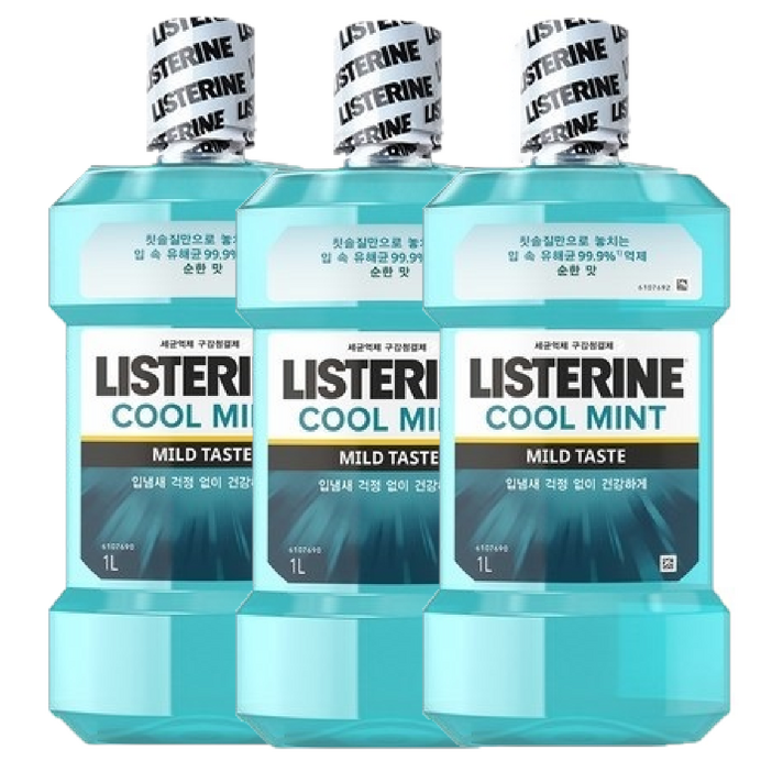 리스테린 쿨민트 마일드 구강청결제, 1000ml, 3개