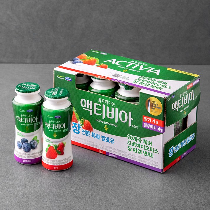 액티비아 병 딸기 x 4p + 블루베리 x 4p 세트, 130ml, 8병