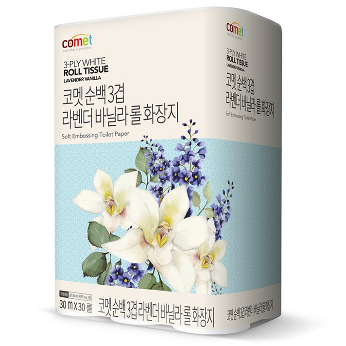 코멧 순백 3겹 라벤더 바닐라 롤화장지 30m, 30롤, 1개
