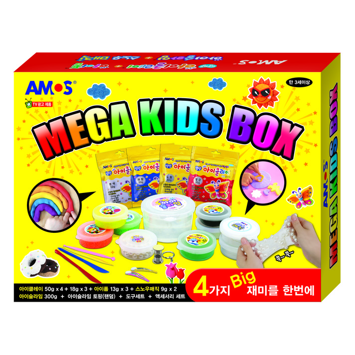 아모스 아이클레이 50g x 4p + 18g x 3p +스노우 매직 2p + 아이폼 3p + 아이슬라임 + 토핑 랜덤발송 세트, 혼합색상