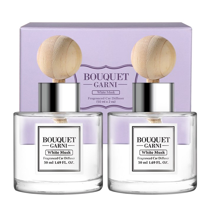 부케가르니 차량용 디퓨저 50ml, 화이트머스크, 2개
