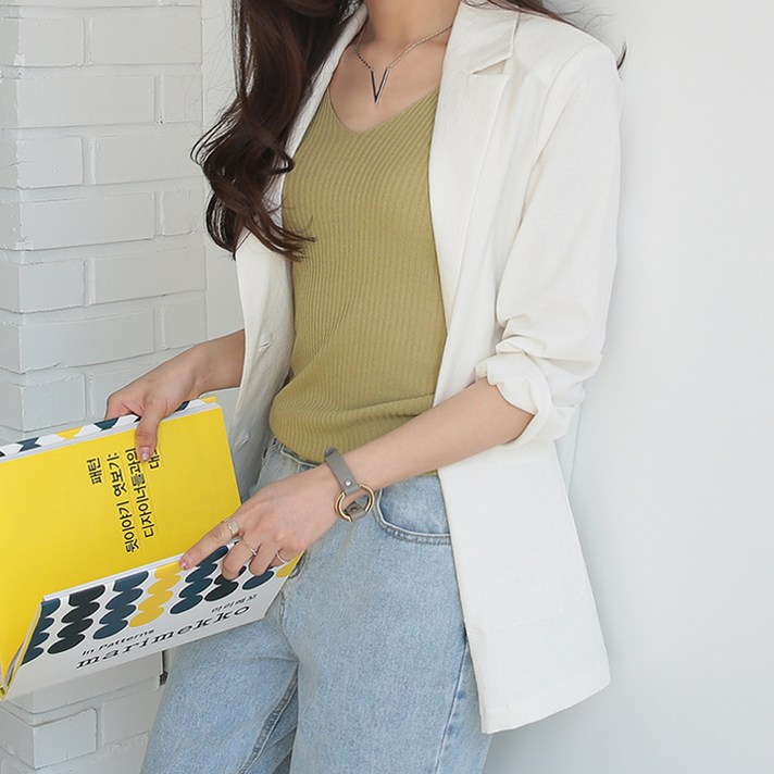 데일리앤 여성용 스탠드 베이직 린넨 자켓