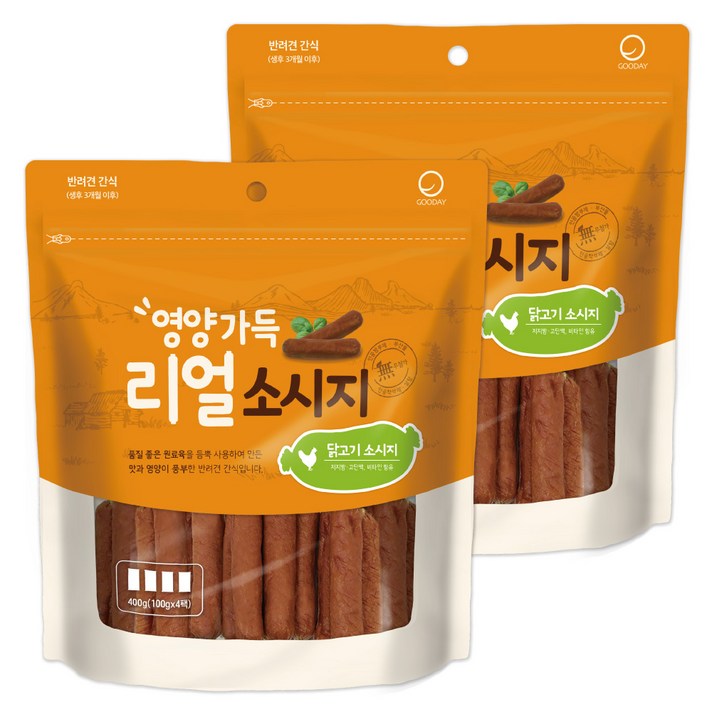 굿데이 영양가득 리얼 소시지 강아지 간식 400g, 닭고기, 2개
