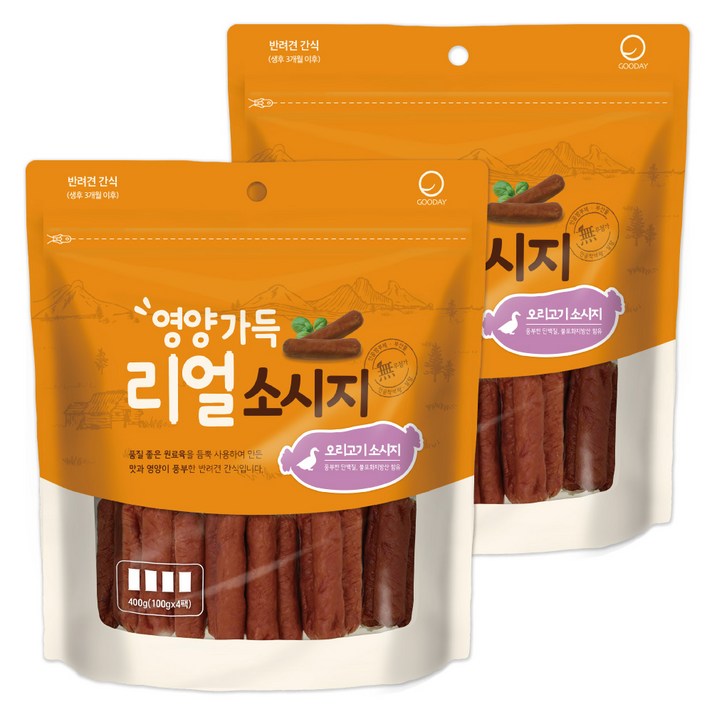 굿데이 영양가득 리얼 소시지 강아지 간식 400g, 오리고기, 2개