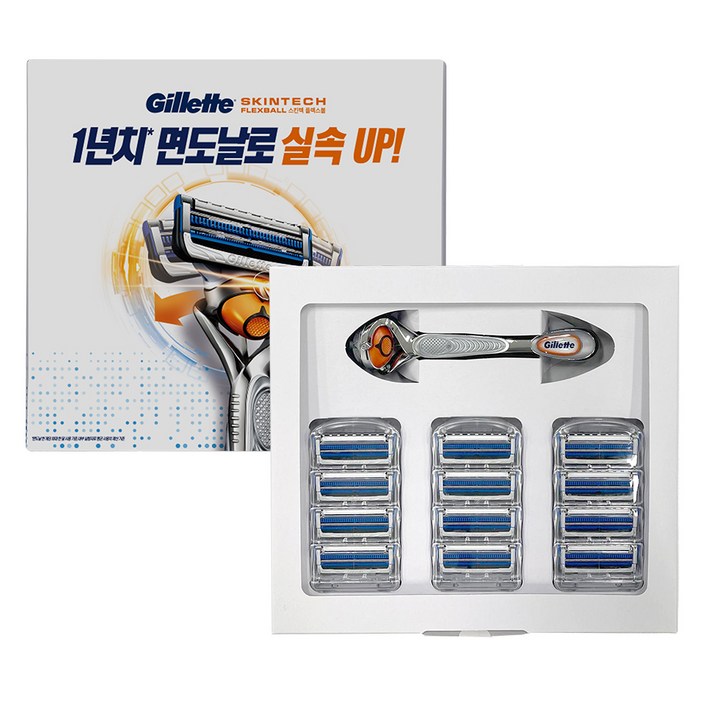 질레트 스킨텍 플렉스볼 면도기 핸들 + 면도날 12p, 1세트