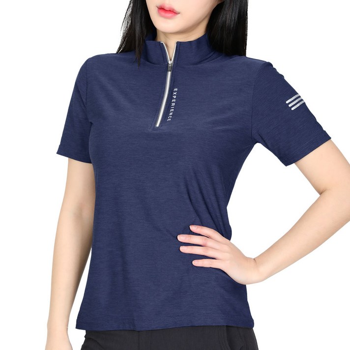 스타일랑 여성용 라인라이트 스트레치 멜란지 집업 반팔 티셔츠 A1SR1LT023W