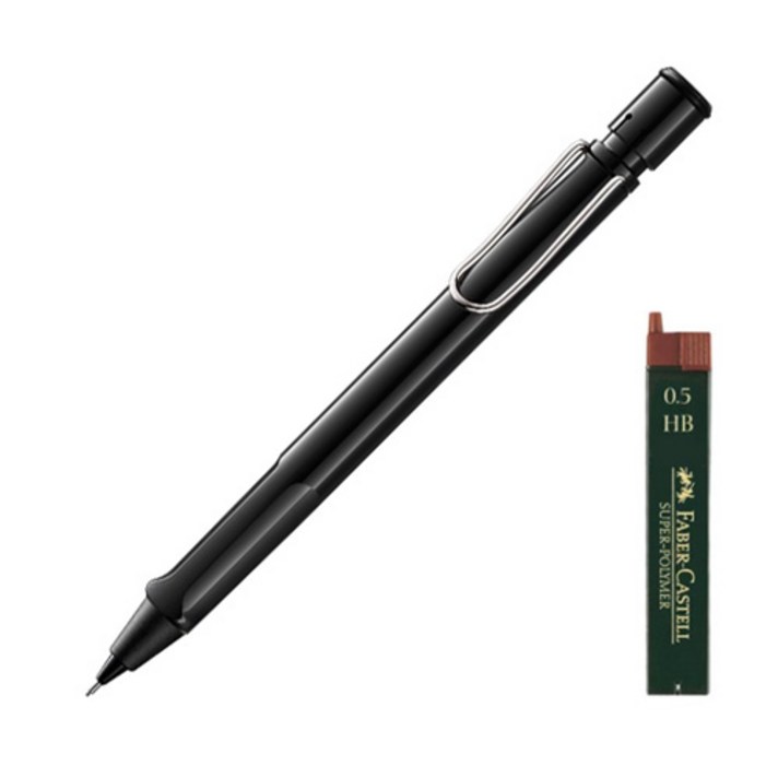 LAMY 사파리 샤프 119샤이니블랙 + 파버카스텔 샤프심 HB + 리플렛 + 케이스, 1세트, 0.5mm