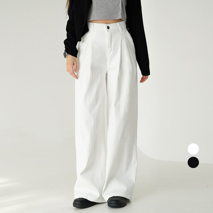 코튼클로젯 여성용 롱숏 기장 투핀턱 와이드 팬츠