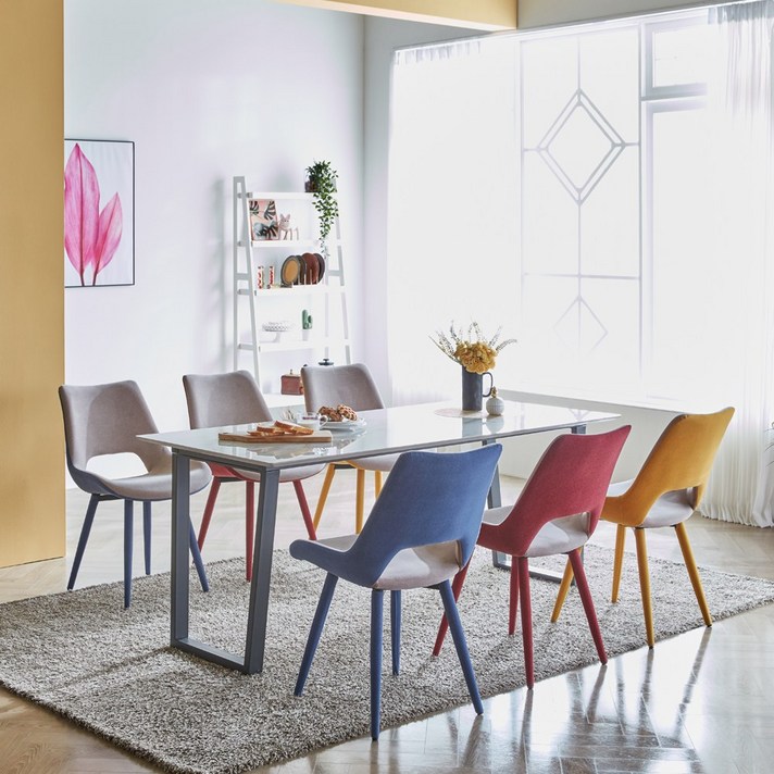 [리버스디자인]피카소 통세라믹 4인용/6인용 식탁세트, 4인(일반2+벤치1), 12T, 레드