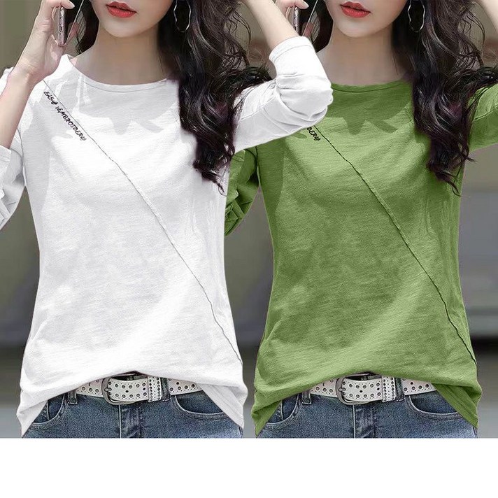 11 여성 봄 가을 티셔츠 캐주얼 슬림핏 긴팔티 심플 여성티 데일리 티셔츠 루즈핏 빅사이즈 레깅스 상의 YMY