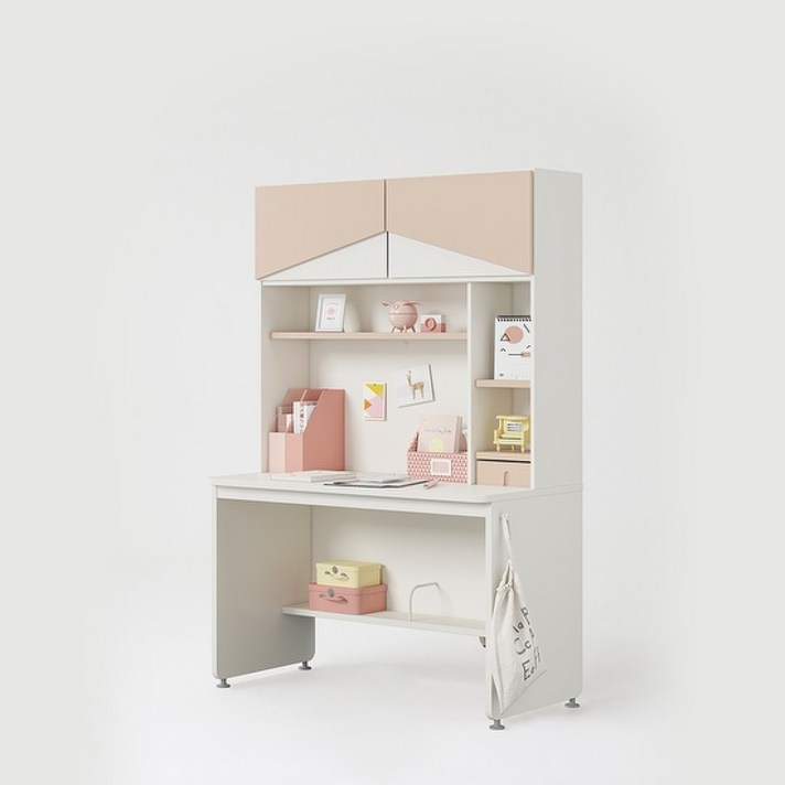 한샘 티오 그로우 홈플랩도어 일반책상세트 5단 120x60cm (컬러 택1), 화이트/그린(B)