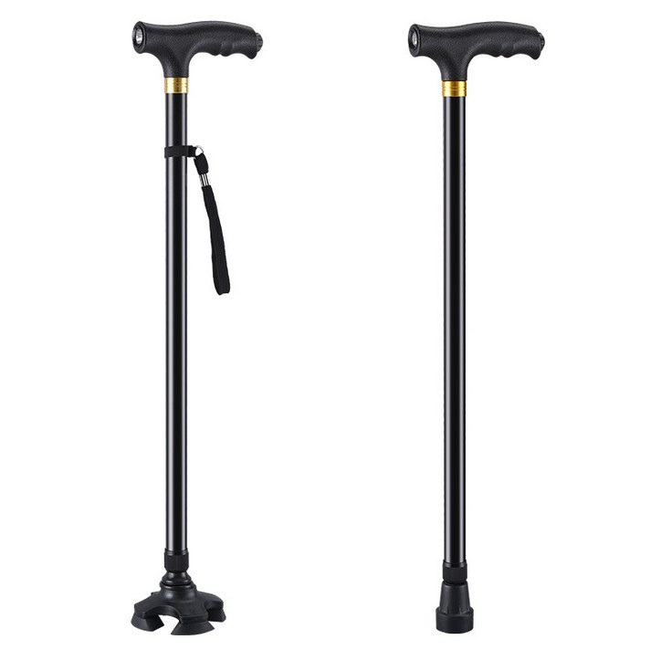 지팡이 노인 의료용 네발 접이식 어르신 할머니 4발 사발 효도 선물, LED지팡이