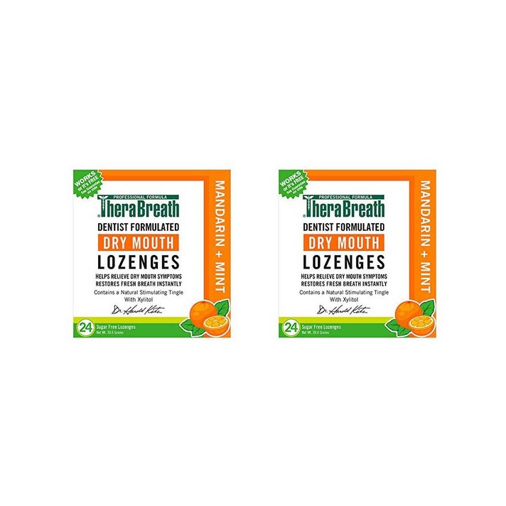 테라브레스 TheraBreath Dry Mouth Lozenges Mandarin Mint Flavor 만다린 민트 구강청결제 로젠지 개별포장 24개입 2팩, 1세트