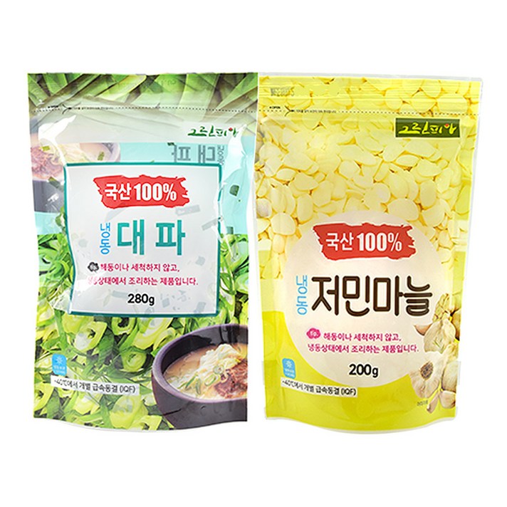국내산 냉동 대파 280g + 국내산 냉동 저민마늘 200g