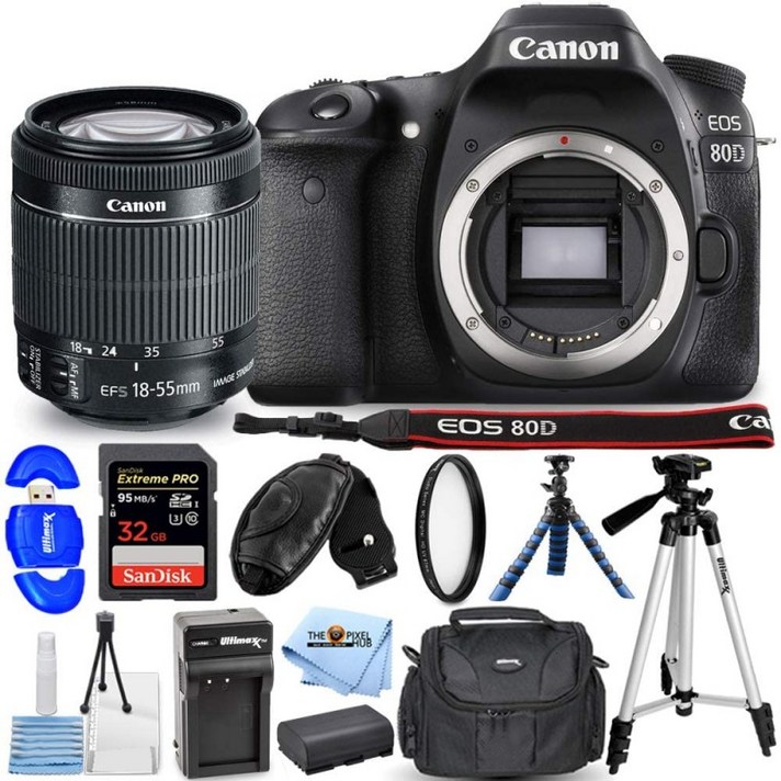 EF-S 18-55mm 렌즈 1263C005 Pro 번들 포함 캐논 EOS 80D DSLR 카메라:, 단일옵션