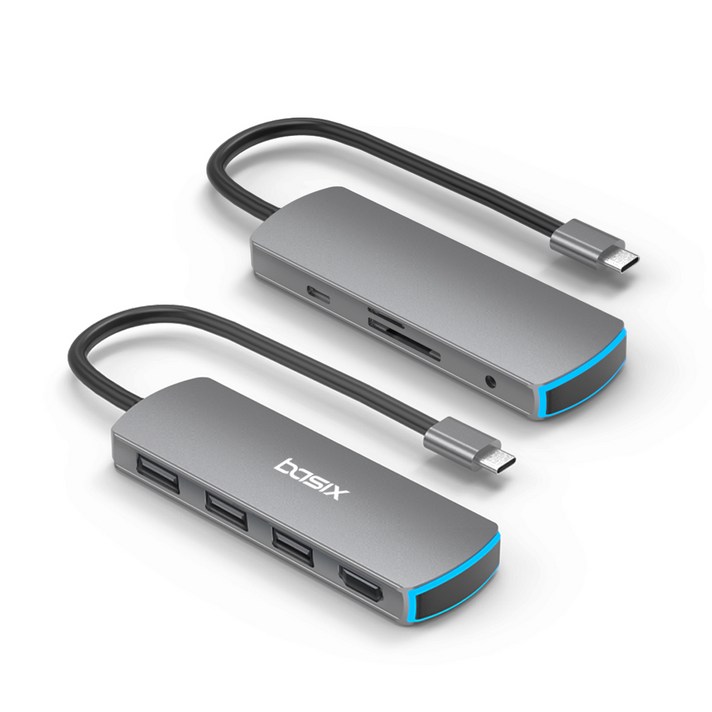 베이식스 USB C타입 맥북 멀티 허브 8in1 스마트폰 미러링 덱스 HDMI, 그레이