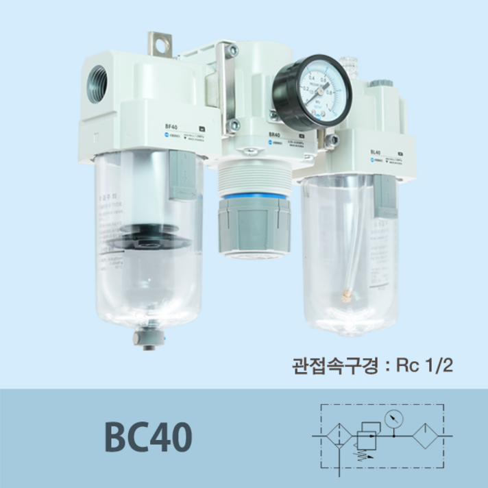 신영제어기 공압유니트 BC40 Rc1/2 (공간절약형 에어크린유니트), 원형압력계
