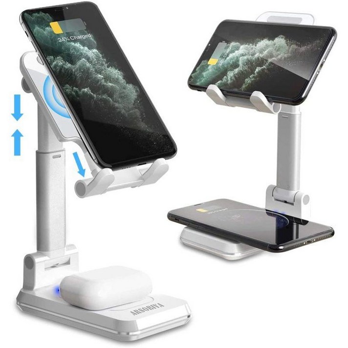 ARSOBIYA 2IN1 고속 무선 충전기 스탠드 거치대, 화이트 WC7004