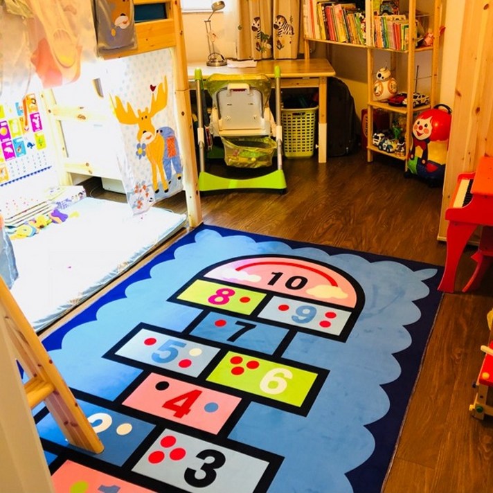 Nov.23 289번 귀여운 캐릭터 키즈 카펫보이 침실 가득 매트리스를 깔고 긴 다다미 직사각형 기어매트Z, 80 * 120 cm [친 환경 스킨 케 어], 파란 집 뛰 기