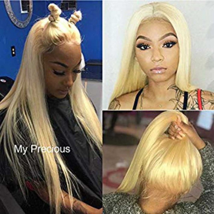 My 프레시우스 롱 스트레이트 블론드 Wig #613 헤어 신테틱 레이스 프런트 Wig for 우먼 하프 핸드 Tied, 1