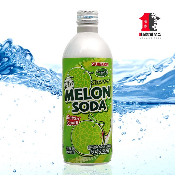 Sangaria 산가리아 멜론소다 사이다 500ml 라무네 메론소다 멜론사이다 일본사이다 라무네소다 멜론향 탄산음료 캔사이다, 1Ea