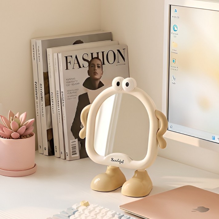 에비노 왕눈이 캐릭터 탁상 인테리어 거울, 크림브라운