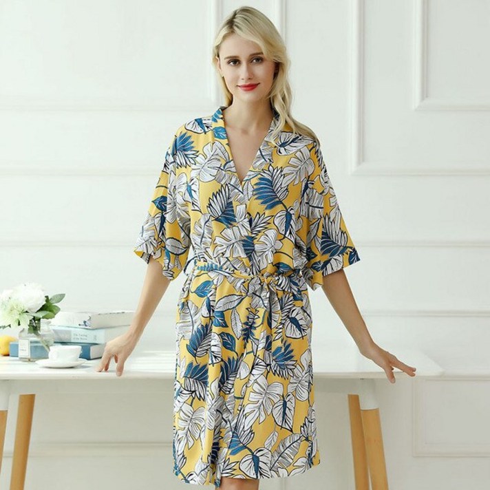골프장샤워가운 여성골프가운 호텔샤워목욕가운Sanderala 여름 목화 공장 인쇄 로브 V Belted Sleepwear