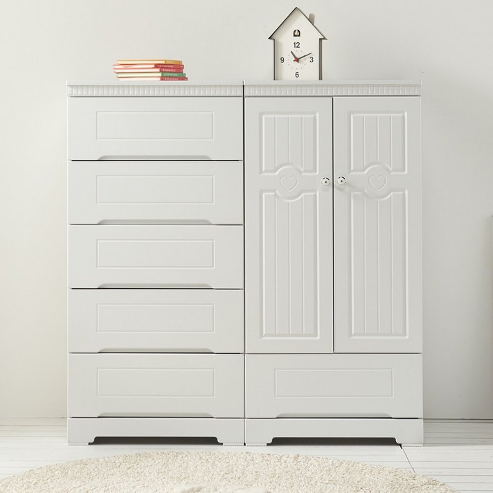 원퍼니처 아이비 서랍장600+옷장600(세트)길이1180 베이비장세트, 화이트