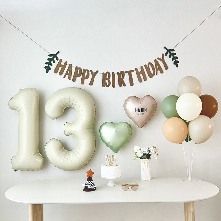 연지마켓 생일 파티 풍선 용품 세트 가랜드 숫자 이름 레터링 포함, 1세트