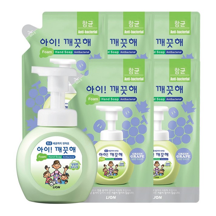 아이깨끗해 핸드워시 청포도 250ml용기x1개+200ml리필x5개