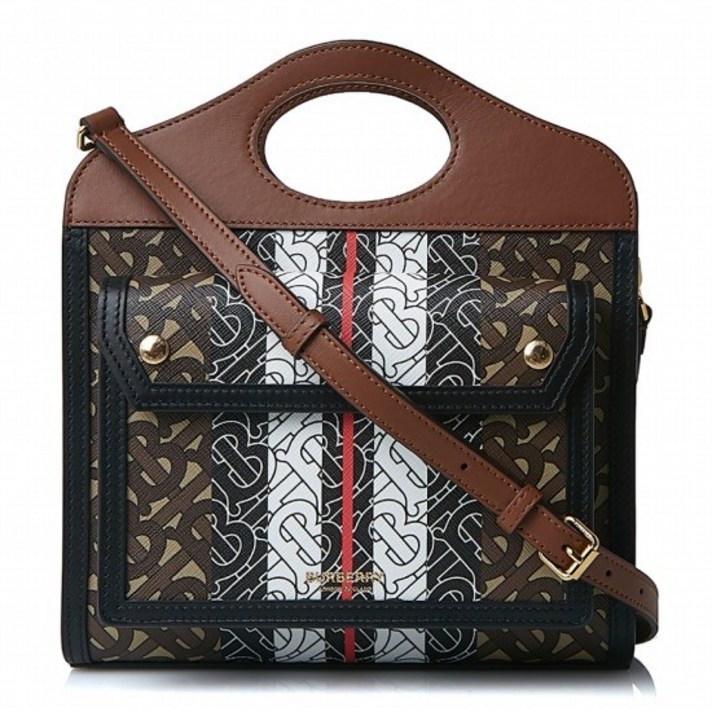 버버리 미니 모노그램 스트라이프 E- 캔버스 8019365 A LL MN POCKET BAG EC2 A7436