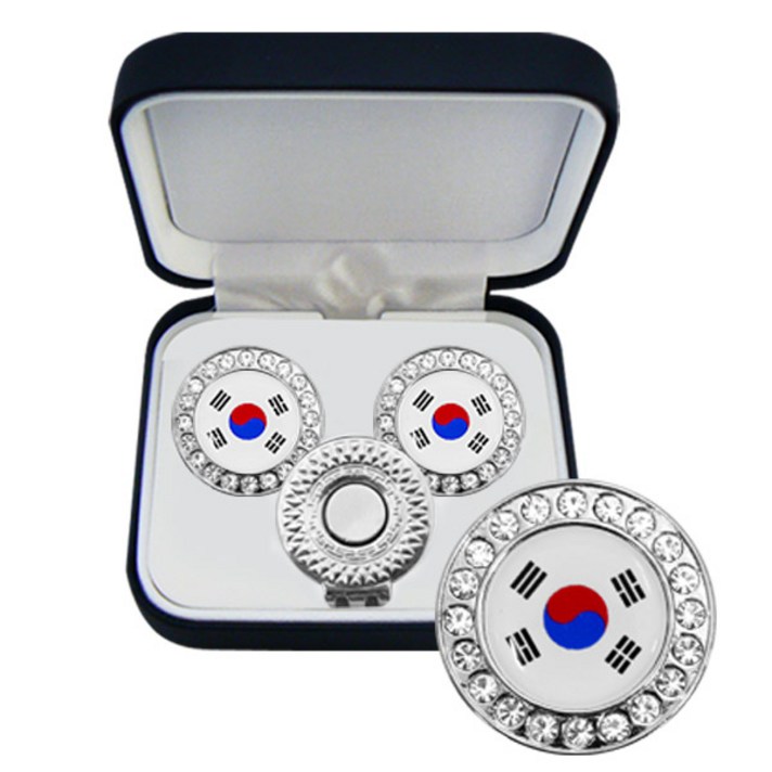 자코비안 순금 볼마커 세트 독수리(이글) 볼마크 골프티, 03.태극기보석 볼마커세트