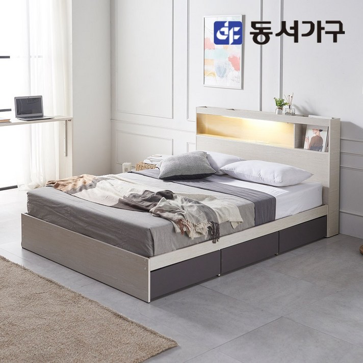 동서가구 이즈 카이 LED 수납침대 D형+본넬매트 SS ISG062, 02_침대 프레임SS+본넬매트 ISG062, 워시그레이