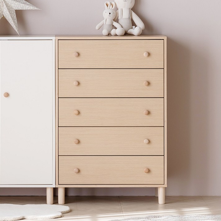 레이디가구 스칸딕 동그리 베이비 5단 서랍장, 밀크