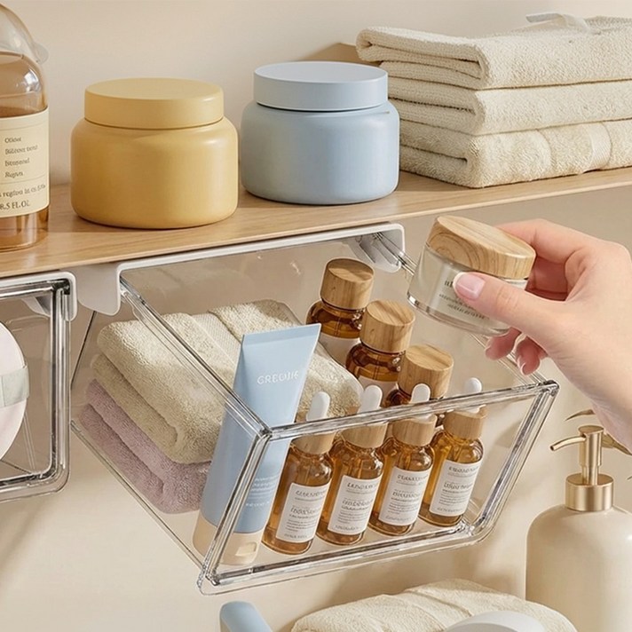 카로히포 부착식 붙이는 무타공 다용도 슬라이딩 서랍 정리함 중형