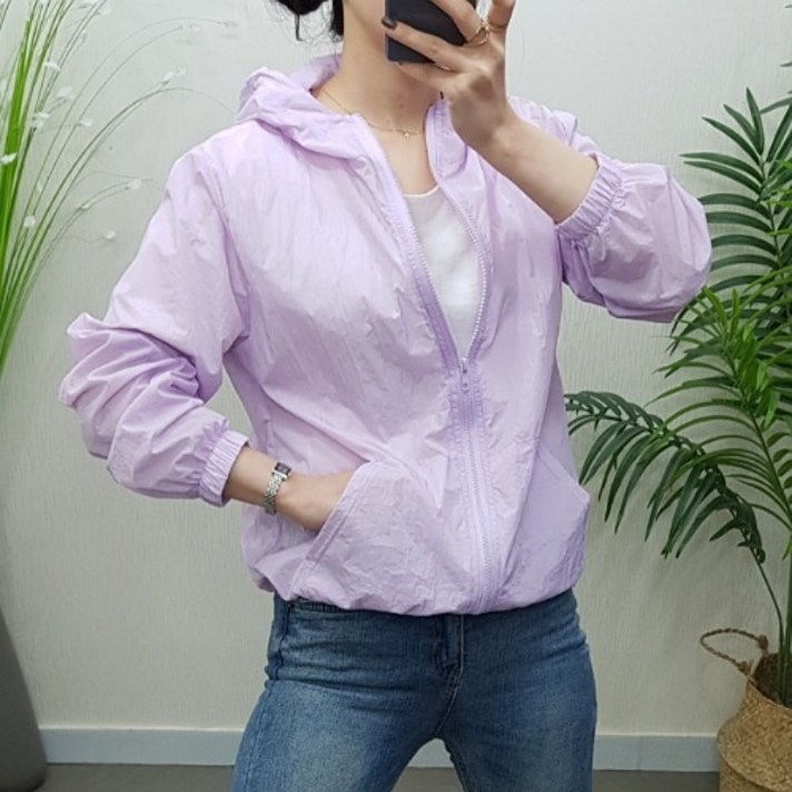 제이후 봄 여름 무지 바스락 밴딩 숏 집업 후드 바람막이 점퍼