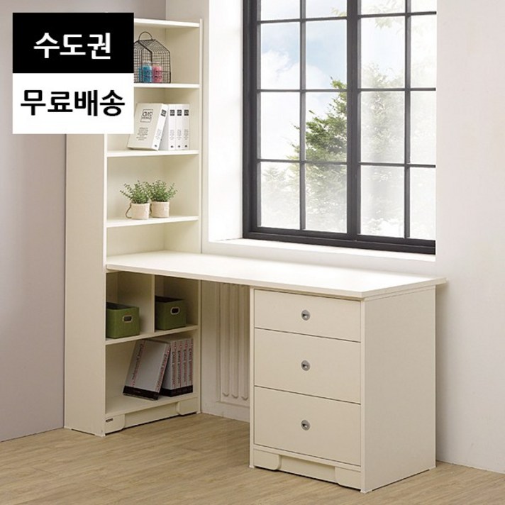 라 6단 책꽂이 3단서랍 H형 책상책장세트(600화이트), 화이트