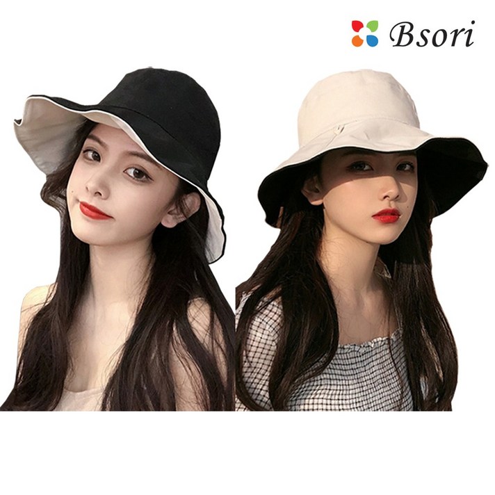 비소리 큐티돌 양면 벙거지모자 5종_캠핑모자 비치모자 등산모자 자외선차단모자 썬캡 썬바이저, 블랙