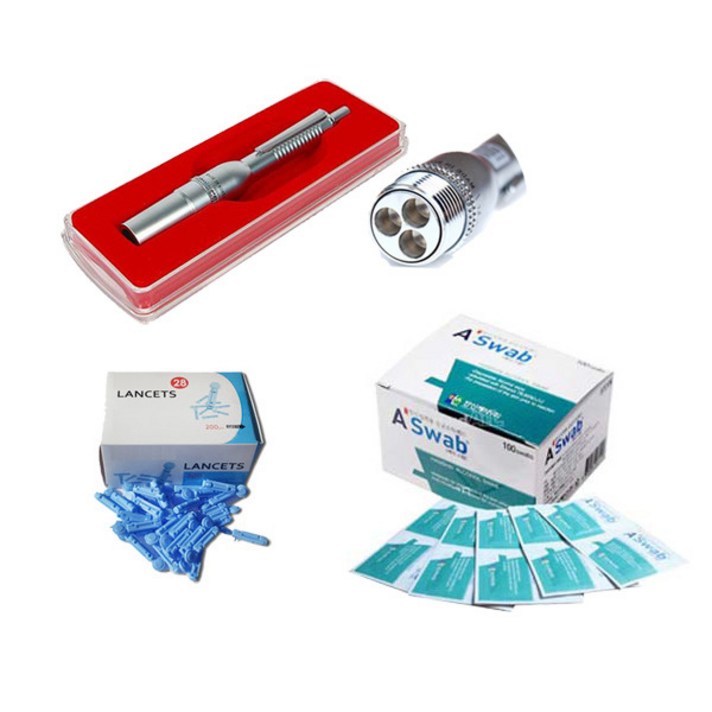 [아시아엠이] 삼침 무통 채혈기(3구 사혈기)+란셋100P+알콜솜100매 세트, 단품, 단품