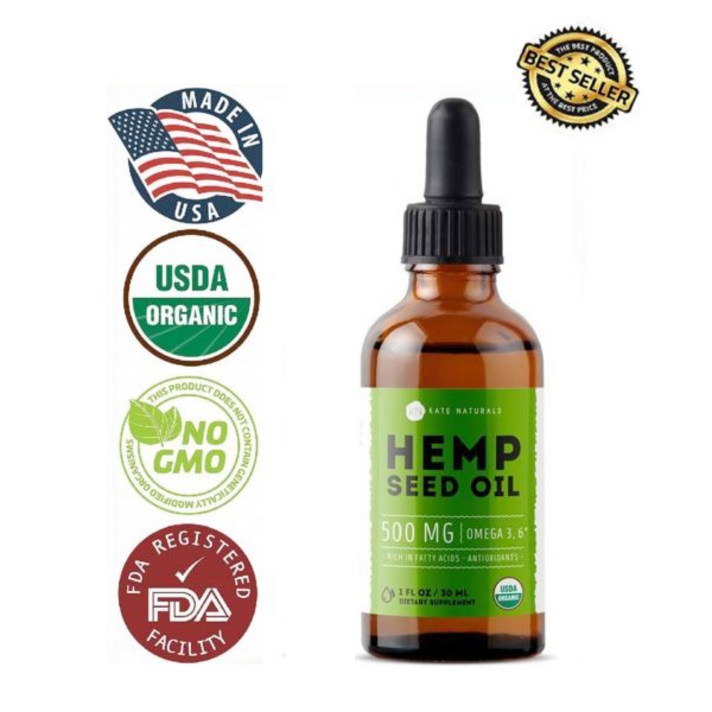 파나쿠어와 같이 먹는 Kate Naturals 당일발송 유기농 슈퍼푸드 햄프씨드 오일 500mg 30ml (CBD오일 대체), 1개