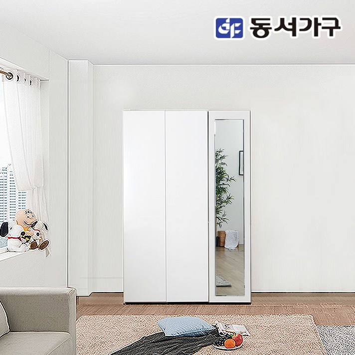 동서가구 네오 알로 유럽풍 원터치 색상 자유선택 긴문옷장 거울반장 1200 옷장세트 NEO606, 화이트
