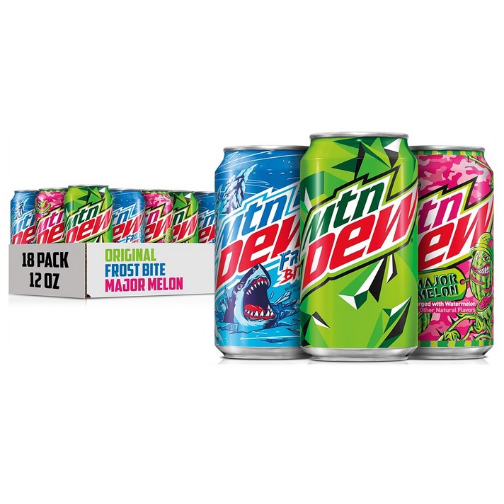 마운틴듀 오리지널/프로스트 바이트/메이저 멜론 3가지맛 355ml 18캔 Mountain Dew Soda Variety Pack, 1개