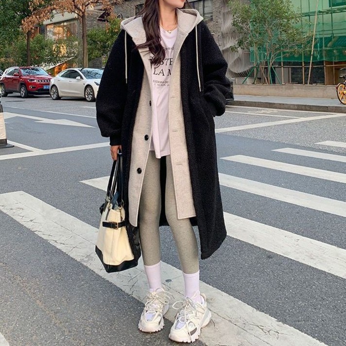 아톰닉 추동 롱 후드 코트 스웨이드 데일리 루즈핏 트렌치코트 트렌디 후드티  캐주얼 따뜻