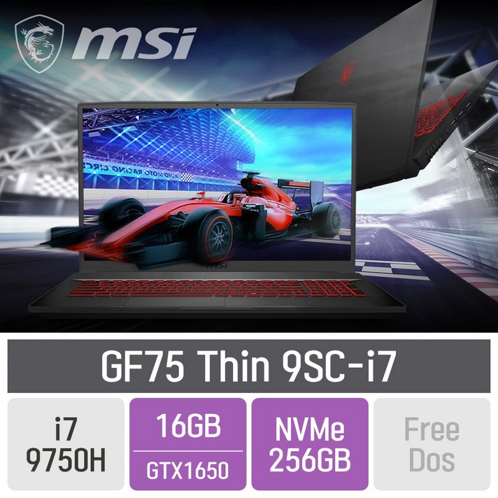MSI GF75 Thin 9SC-i7 파워팩 [게이밍마우스 증정], 16GB, SSD 256GB, 미포함