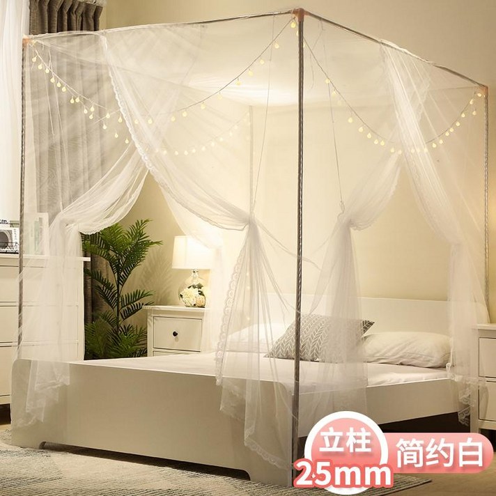 나뭇잎캐노피 사무실 이케아 침대 더블 침대 소녀 모기장 공주 싱글 침대 유럽 공주, 단순한 흰색 25MM, 1.2m 4 피트 침대