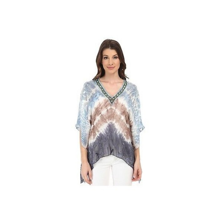 173403 Hale Bob 블루 Taupe 실크 Burnout Dip Dye Beaded Dolman 탑 셔츠 블라우스 사이즈 S