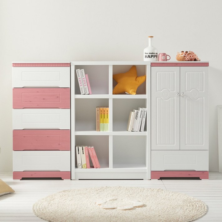 원퍼니처 클래스 서랍장+책장+옷장(풀세트) 옷장, 서랍장+책장+옷장(풀세트)/핑크