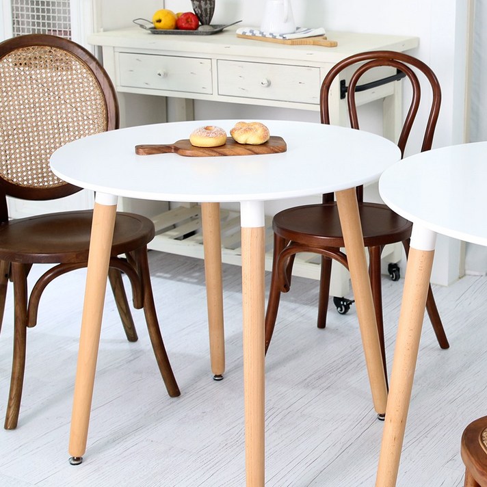 지엠퍼니처 감성화이트 카페테이블 800 사각 원형 식탁/입식테이블, 화이트 원형 800파이*H740